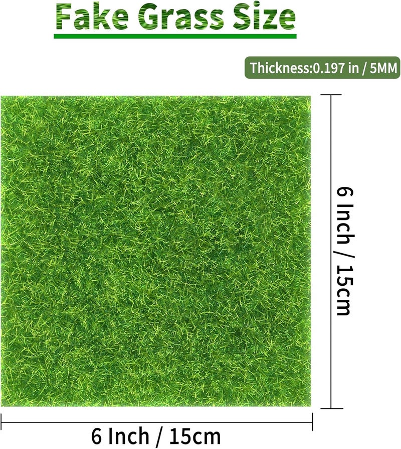 KAEZDD 24 Packs 6 X 6 Inch Fake Grass Decor for Crafts, Artificial Grass for Miniature Ornament Projects, Model Turf Grass for DIY Fairy Garden Accessories and Decor Kit - Image 2